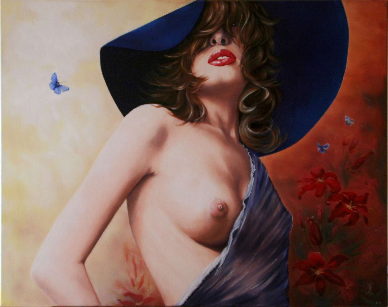 la papillonneuse Huile sur toile 81x66 cm